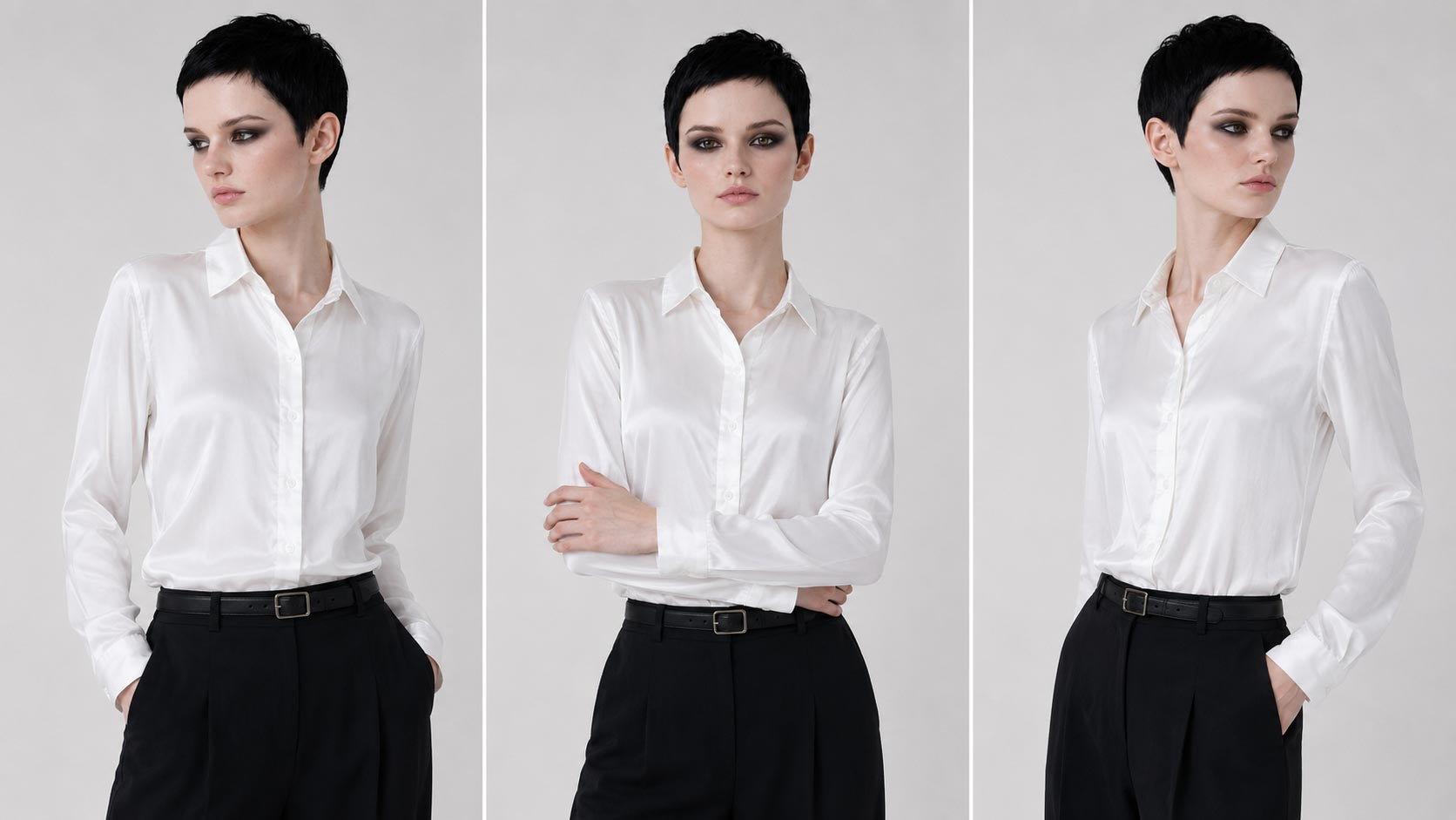 Camisa blanca informal de mujer | Blusa ligera de viscosa y algodón con botones | Corte relajado | Ropa de oficina de verano