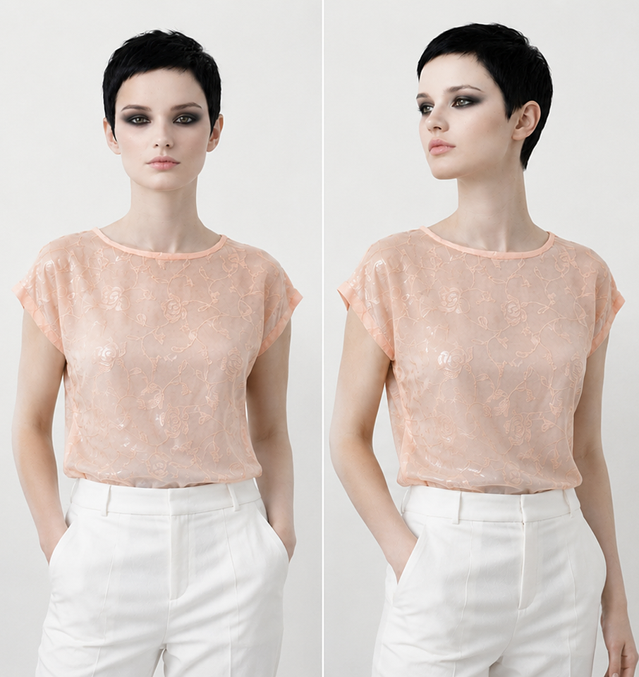 Women's Light Pink Floral Print Viscose Chiffon Top – Lightweight Artistic Cap Sleeve Blouse