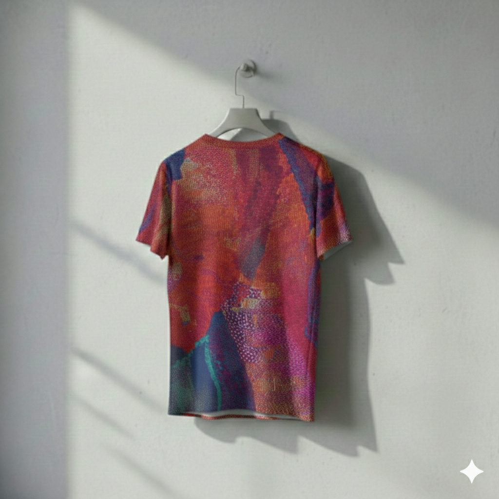 Men's Crimson Red Blue Abstract O Neck T-shirt