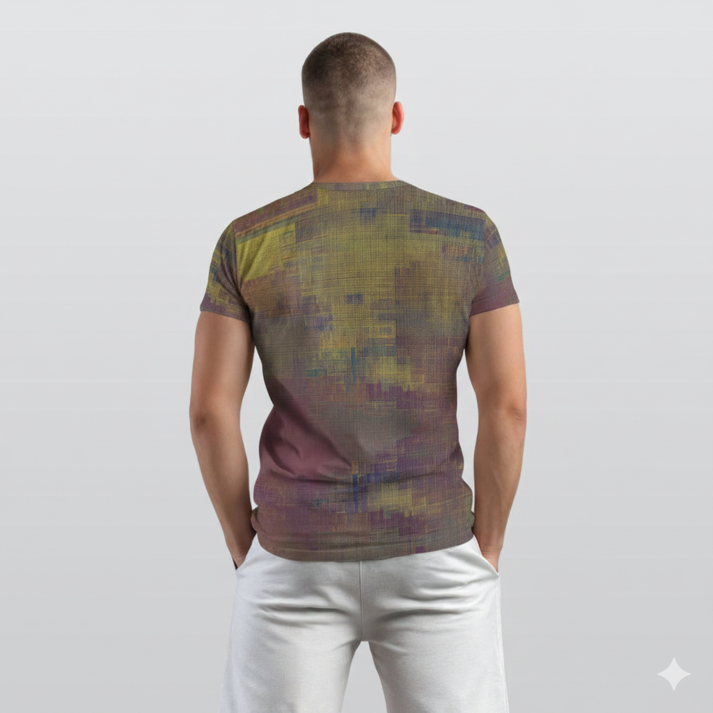 Men's Olive Purple Geometric Glitch Abstract Cotton T-Shirt