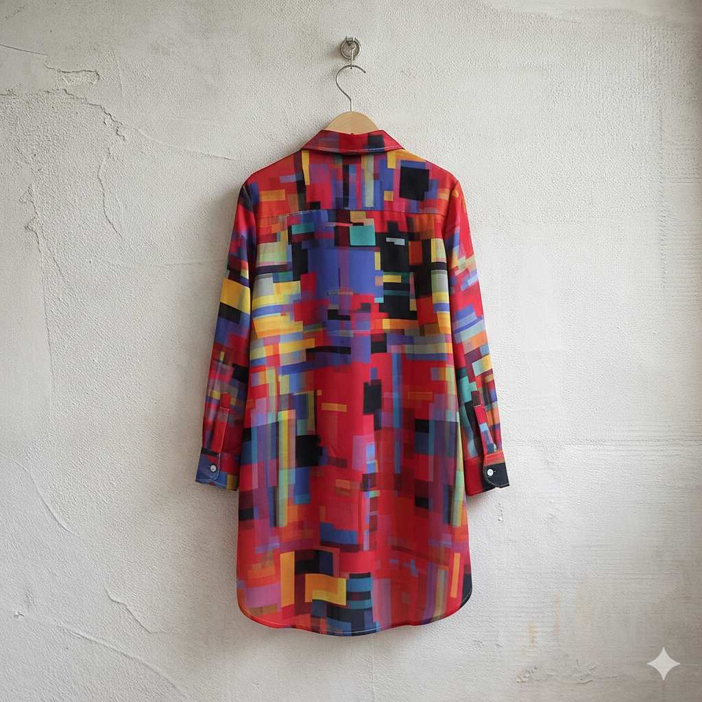 Women’s Red Square Art Print Shirt Dress – Custom-Designed