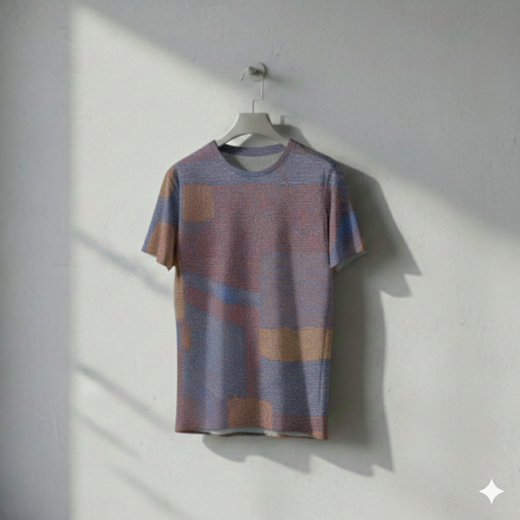 Men's Slate Blue Red Textured Block O Neck T-shirt