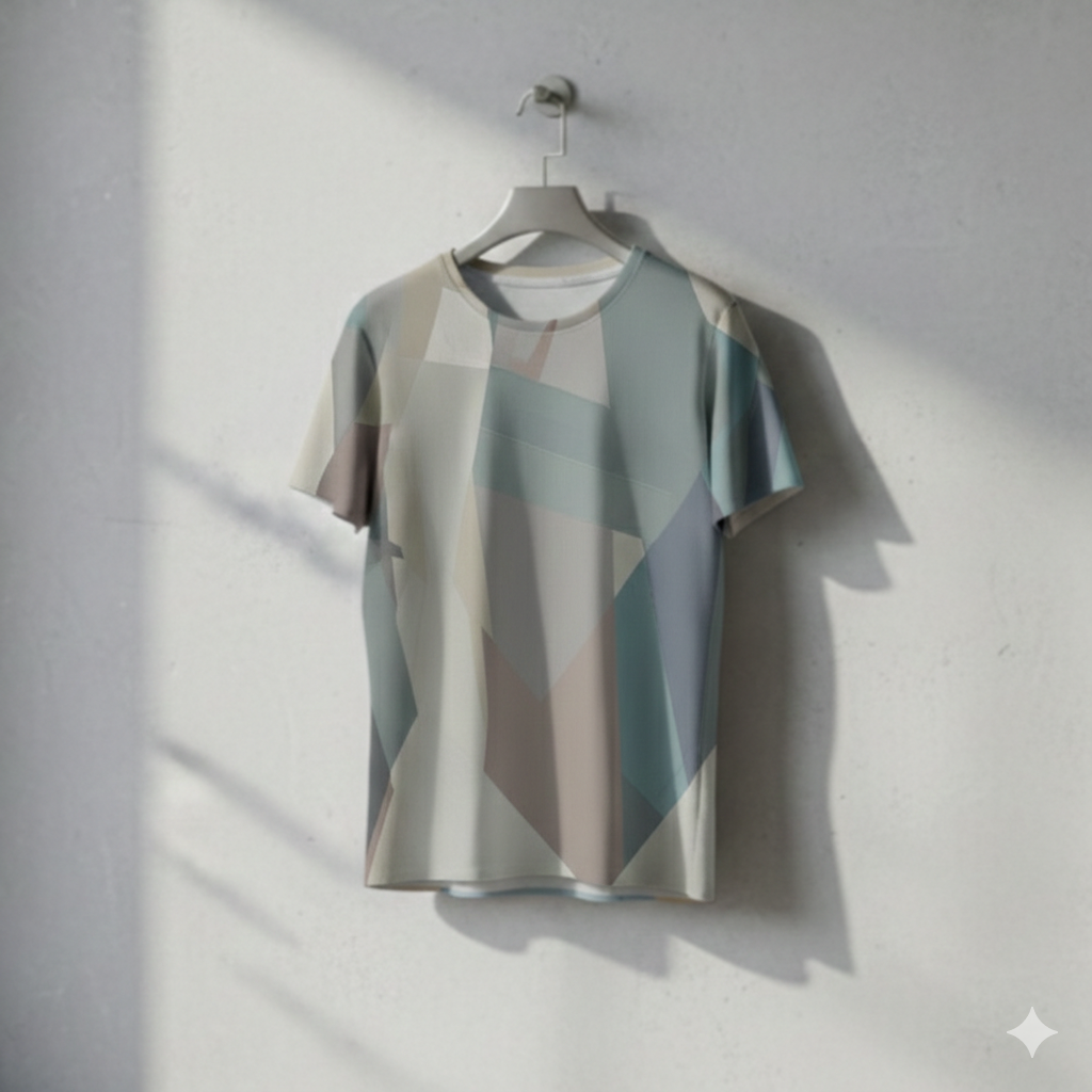 Men's Dove Gray Pale Slate Geometric Block O-Neck T shirt