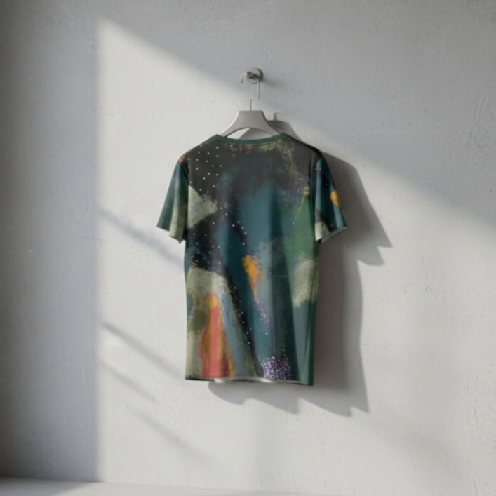 Men's Deep Teal Olive Green Abstract O-Neck T shirt