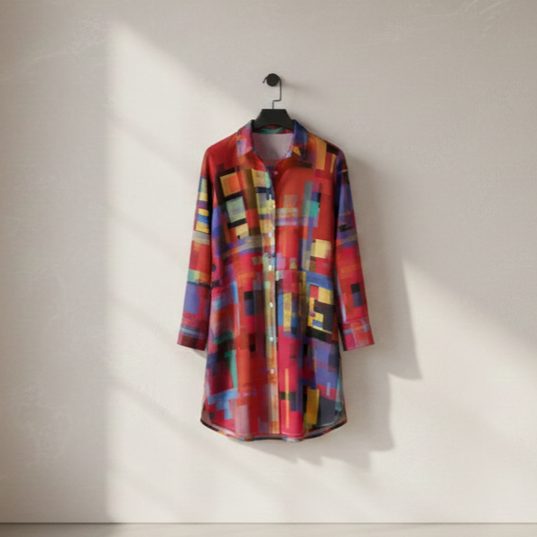 Women’s Red Square Art Print Shirt Dress – Custom-Designed