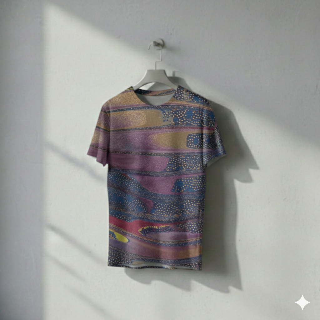 Men's Indigo Purple Abstract Wave O Neck T-shirt