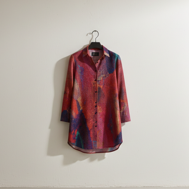 Women’s Crimson Shirt Dress – Custom-Designed Art Print Fashion