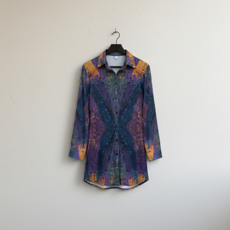 Women’s Purple & Teal Abstract Print Shirt Dress