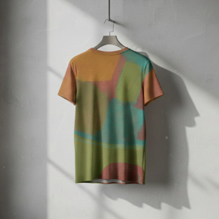 Men's Teal Blue Olive Green Stippled Block Cotton T shirt