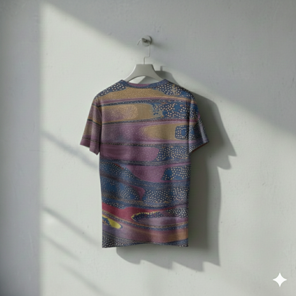 Men's Indigo Purple Abstract Wave O Neck T-shirt
