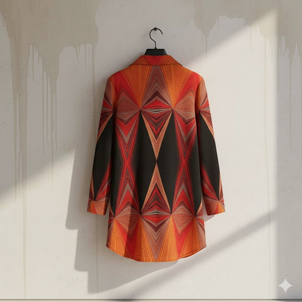 Women’s Fiery Shirt Dress – Custom-Designed Art Print Fashion