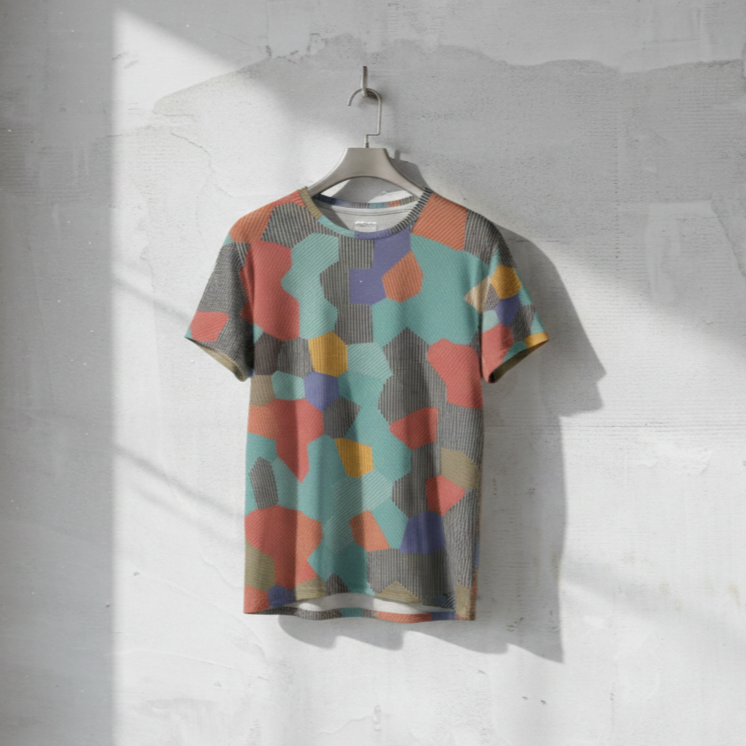 Men's Teal Coral Geometric Tessellation Cotton T shirt