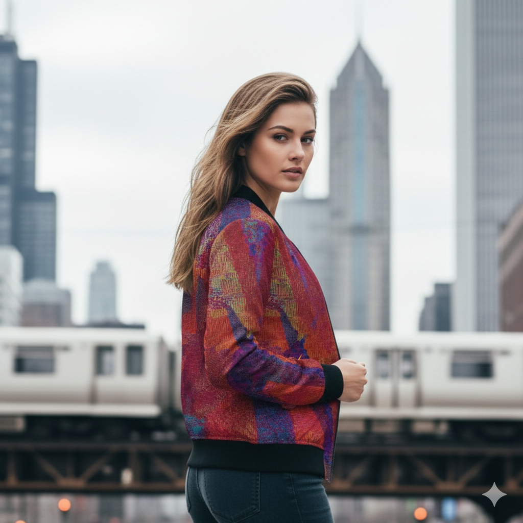 228. Women's Crimson Art Bomber Jacket