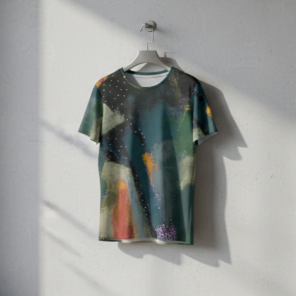 Men's Deep Teal Olive Green Abstract Cotton T shirt