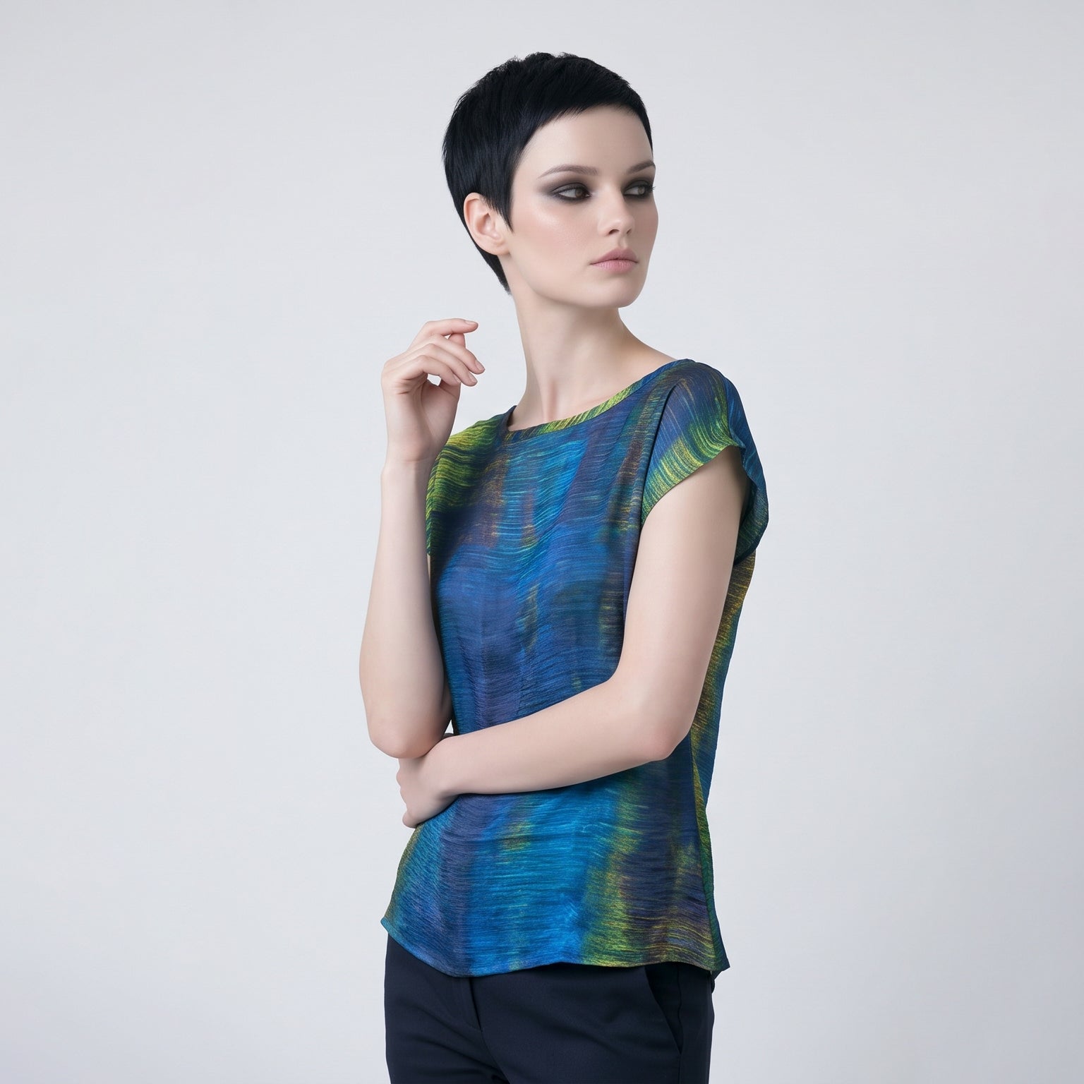 Women's Abstract Print Viscose Chiffon Top – Lightweight Artistic Cap Sleeve Blouse