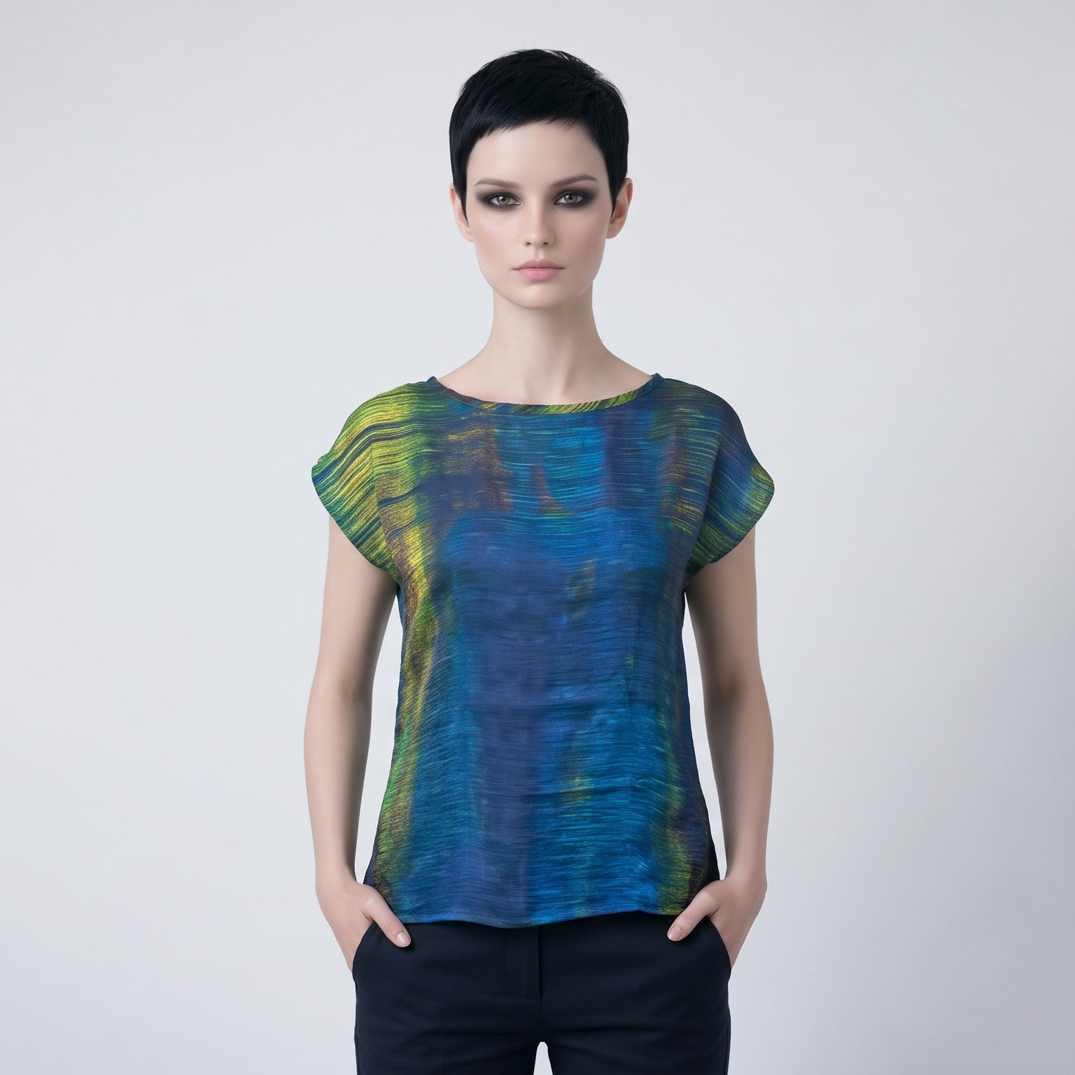 Women's Abstract Print Viscose Chiffon Top – Lightweight Artistic Cap Sleeve Blouse