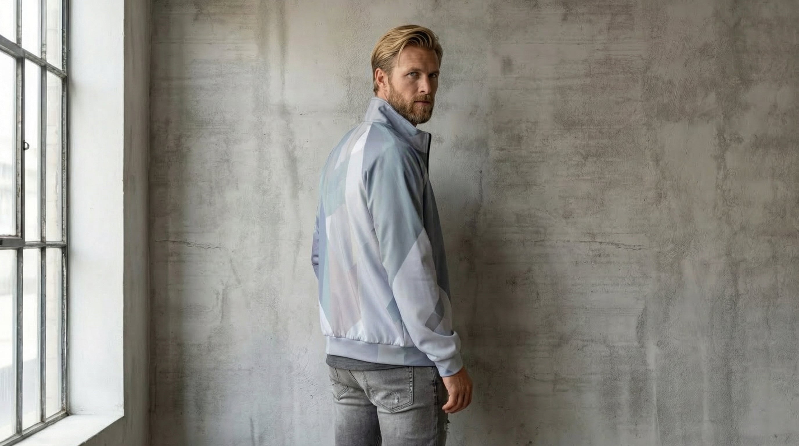 Men's Lavender Geometric Fragment Stand Collar Jacket