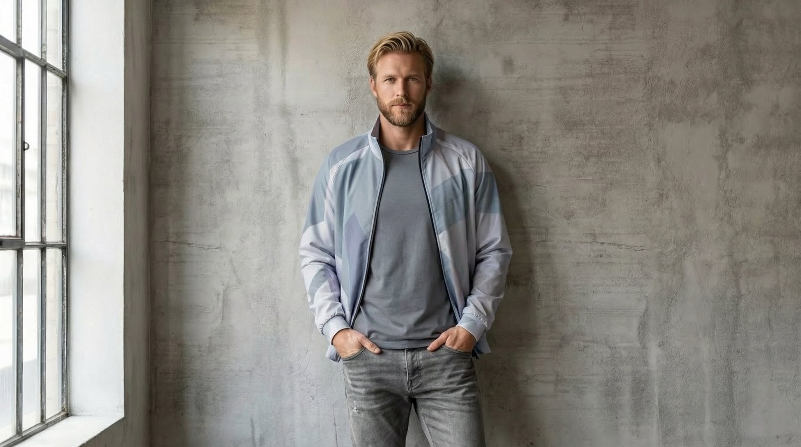 Men's Lavender Geometric Fragment Stand Collar Jacket