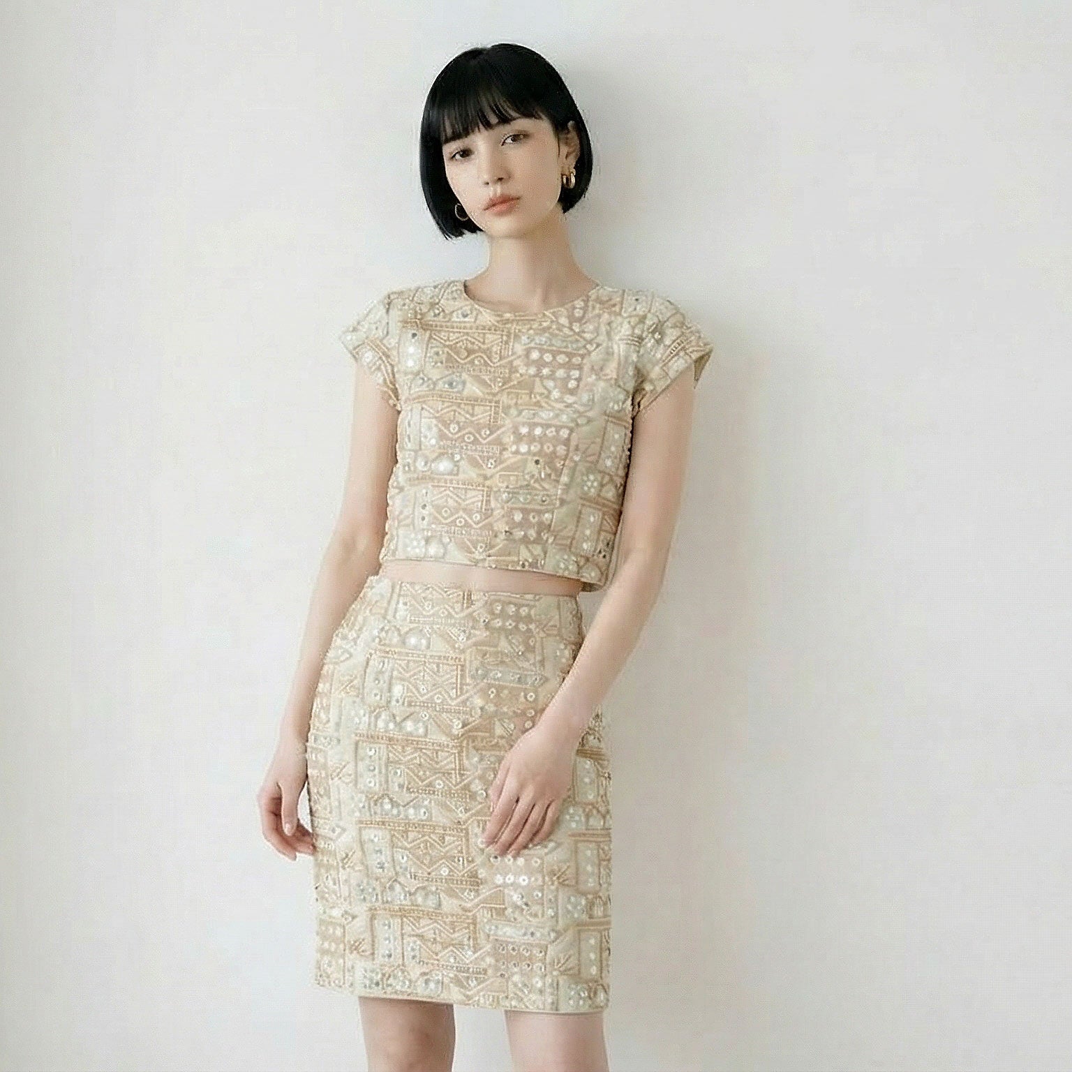 custom croptop and skirt with embroidery and faux mirror work