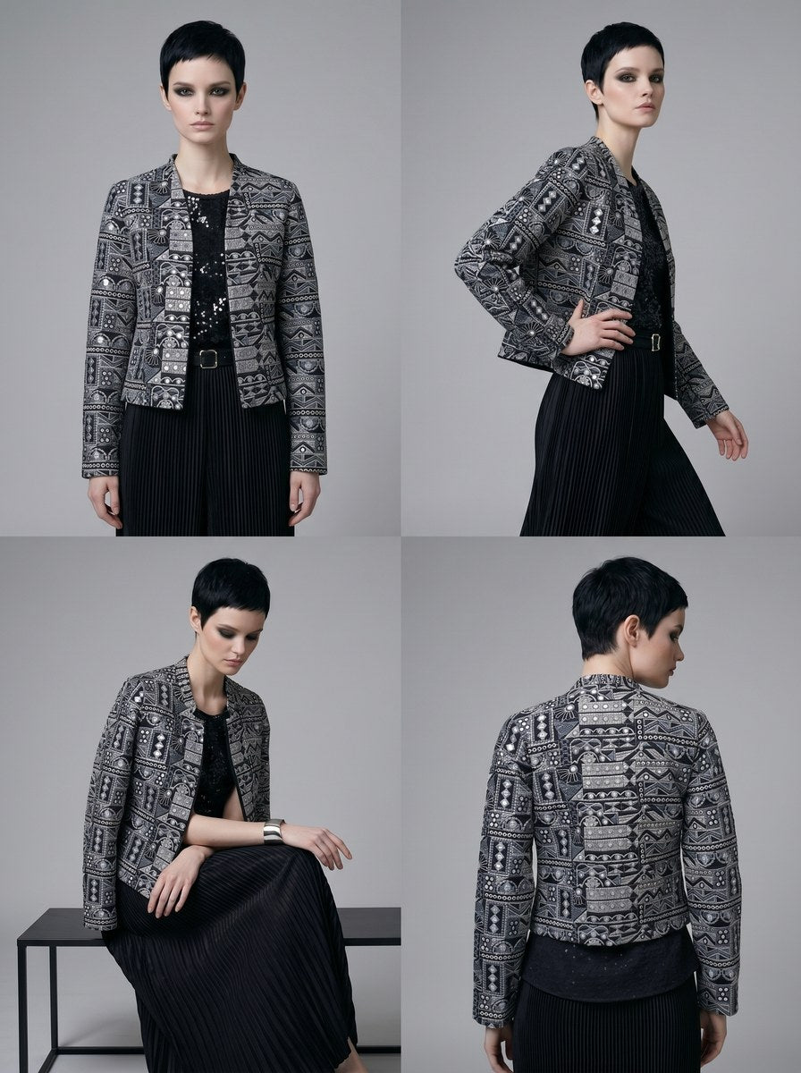 Women's Embroidered Geometric Cropped Jacket - Ethnic Mirror Work Boho Outerwear