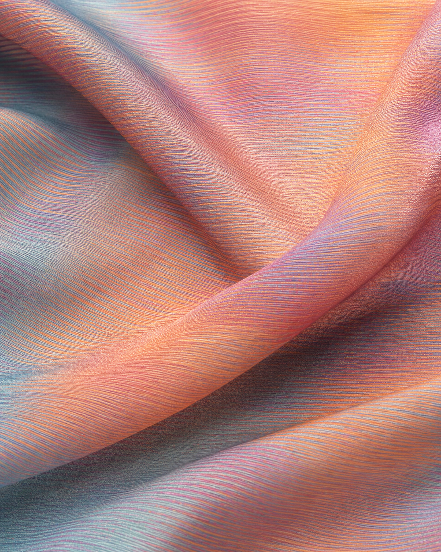 FINE LINES ON AQUA on Crinkled Viscose Crepe
