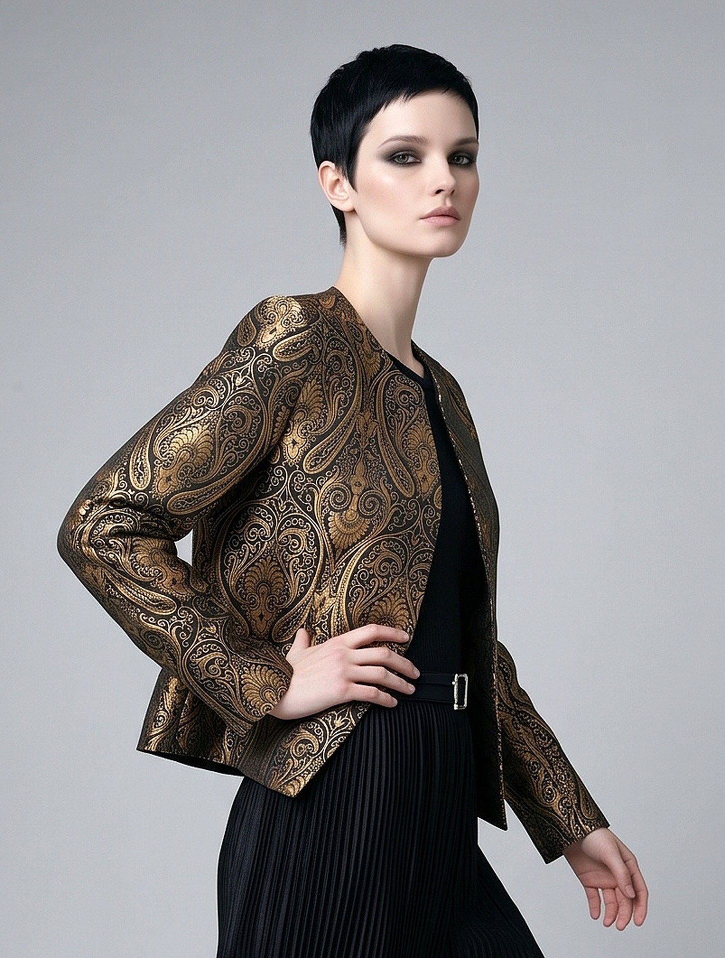Baroque Brocade Jacket Women | Black Gold Evening Blazer | Statement Party Wedding Jacket | Art Deco Cocktail Coat