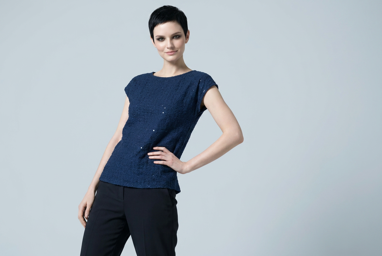 Blue Schiffli Embroidered Rayon Top for Women | Sequin Cap Sleeve Blouse | Lightweight Summer Casual Top