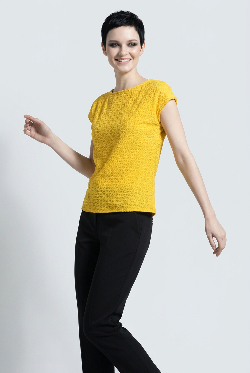Yellow Schiffli Embroidered Rayon Top for Women | Sequin Cap Sleeve Blouse | Lightweight Summer Casual Top