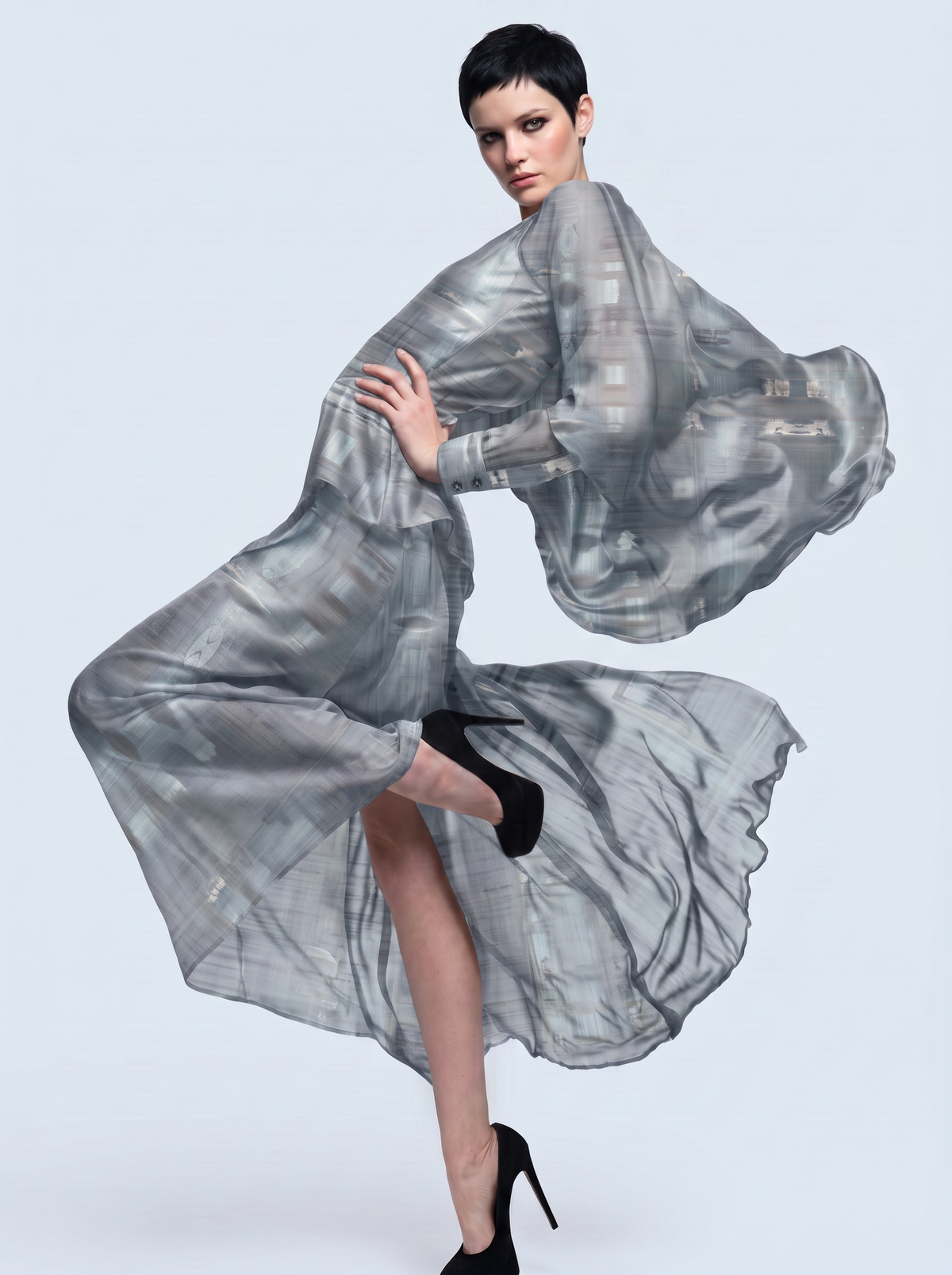 Tela de satén modal por metro | Tela de vestido de satén modal estampada digital | Estampado a cuadros grises abstractos