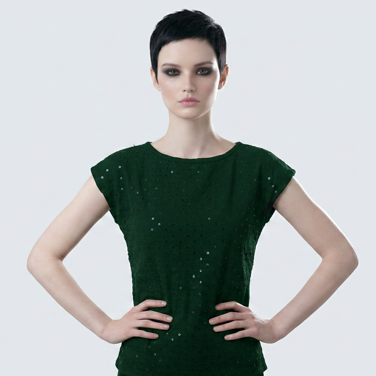 Dark Green Schiffli Embroidered Rayon Top for Women | Sequin Cap Sleeve Blouse | Lightweight Summer Casual Top