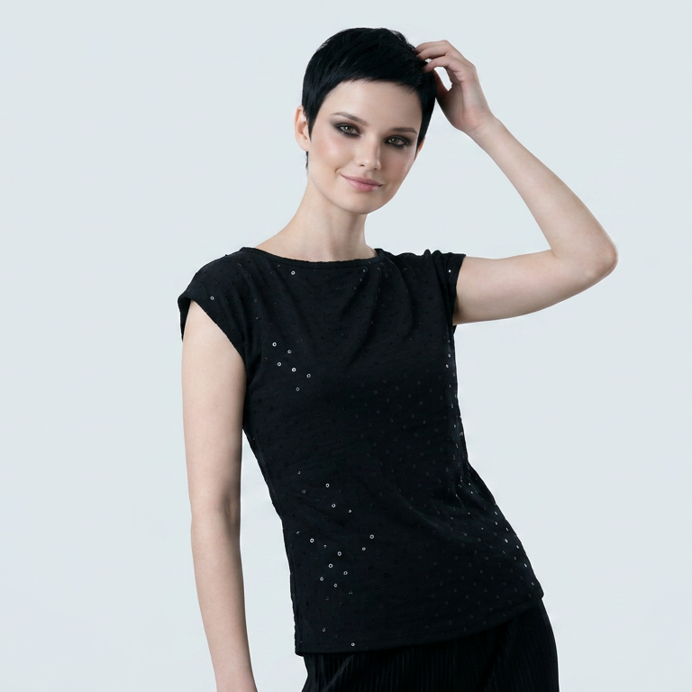 Black Schiffli Embroidered Rayon Top for Women | Sequin Cap Sleeve Blouse | Lightweight Summer Casual Top