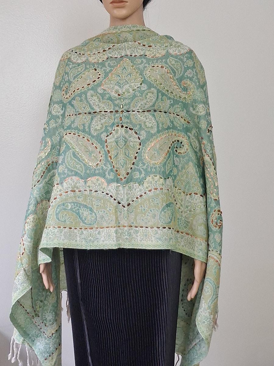 Super soft, Boiled Wool Hand-Embroidered Knit Shawl Scarf with paisleys – Handmade in India