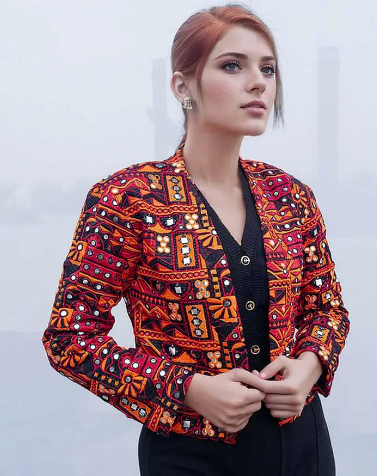 Supercool faux mirror work Banjara jacket in red