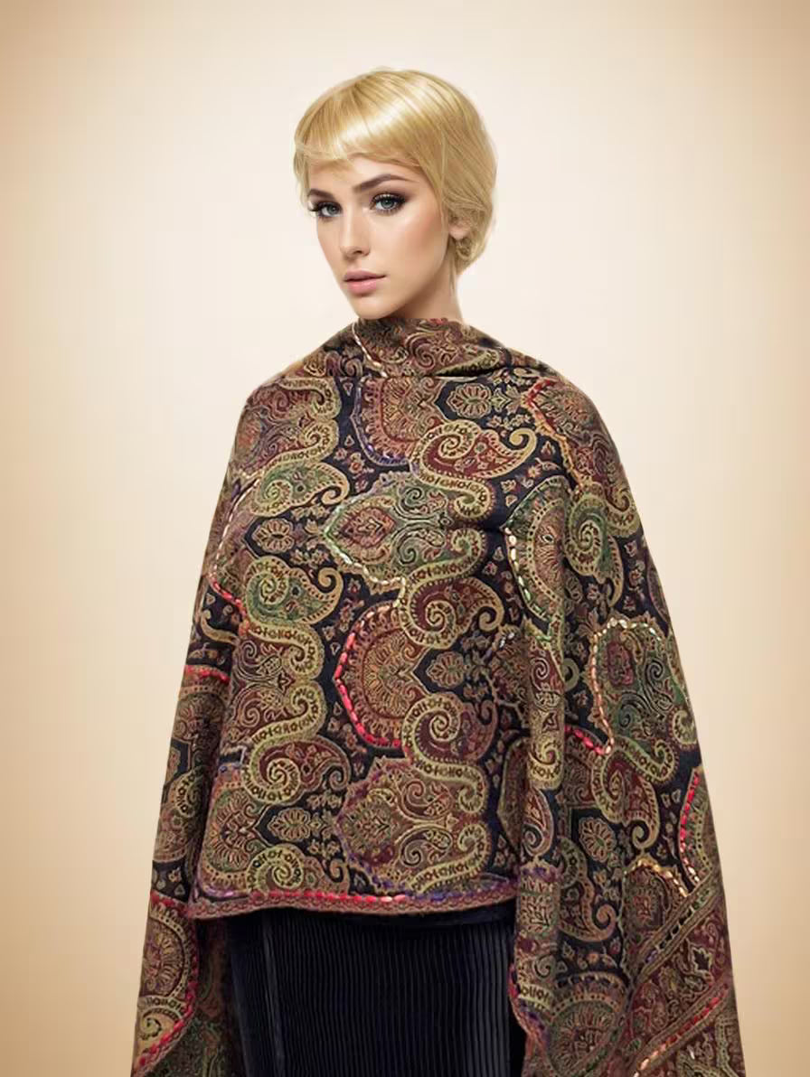 Bohemian Tapestry Shawl with Detailed Textured Pattern