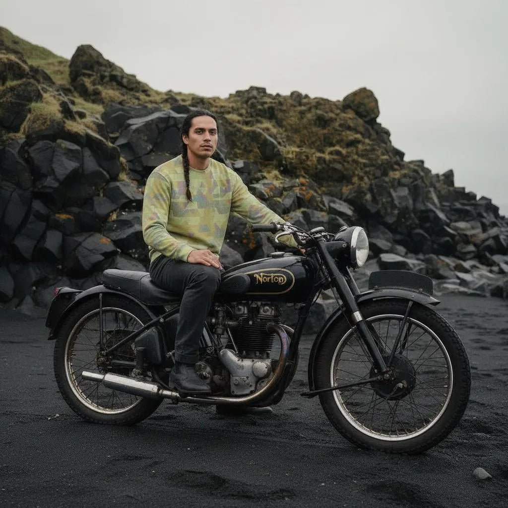 Men's Lime Green Geometric Pattern Thicken Sweater