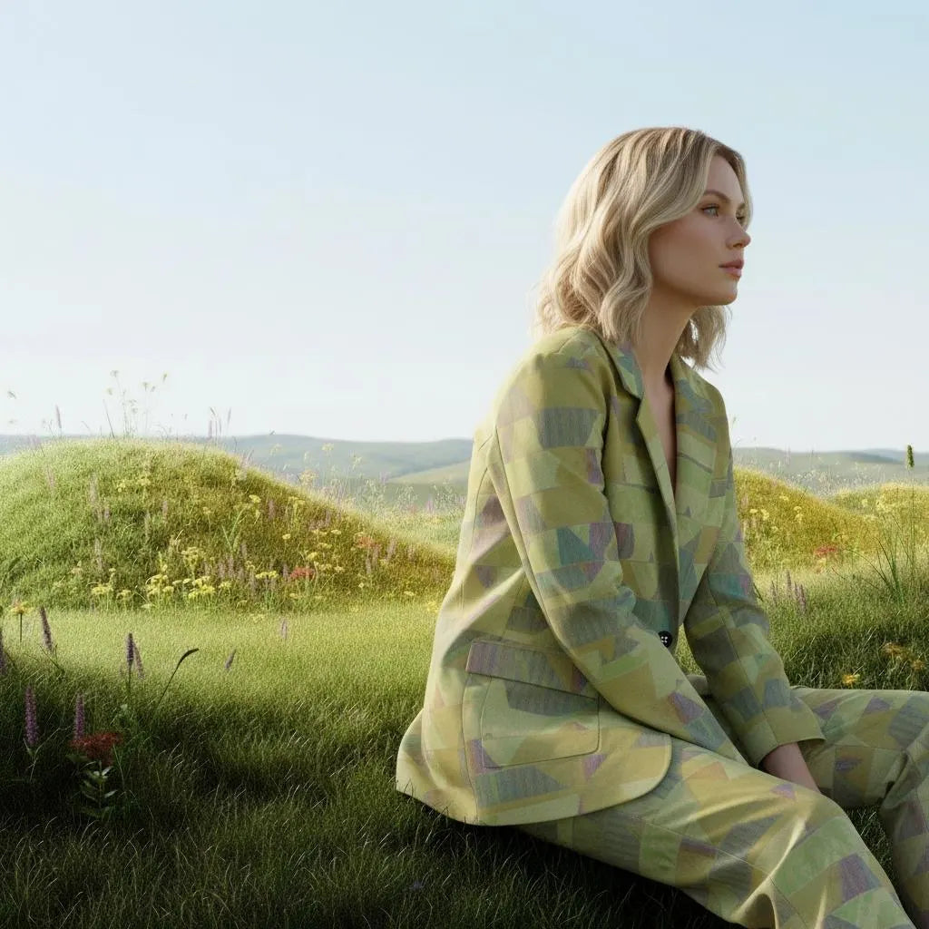 Women's Pale Yellow Green Geometric Blazer - Modern Pastel Art Jacket