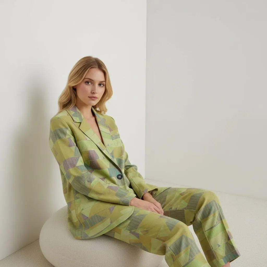 Geomosaic Women's Leisure Blazer | 245GSM Cotton