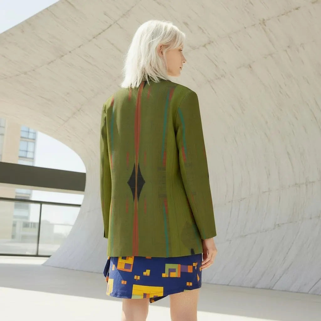Olive Horizon All-Over Print Women's Leisure Blazer | 245GSM Cotton