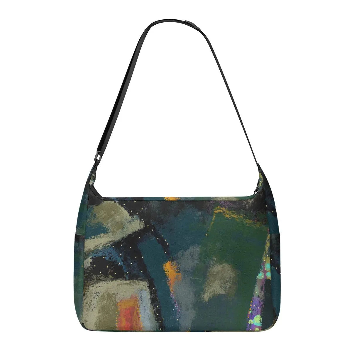 Women's Dark Green Black Abstract Canvas Messenger Bag