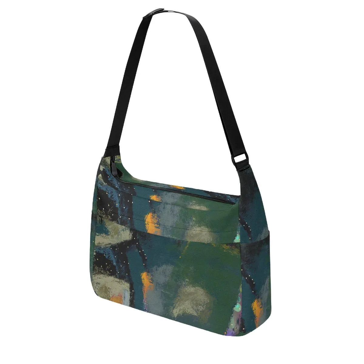 Women's Dark Green Black Abstract Canvas Messenger Bag