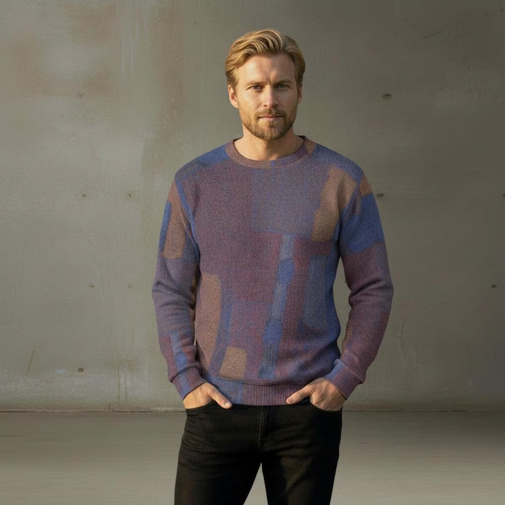 Men's Purple Blue Abstract Knit Thicken Sweater