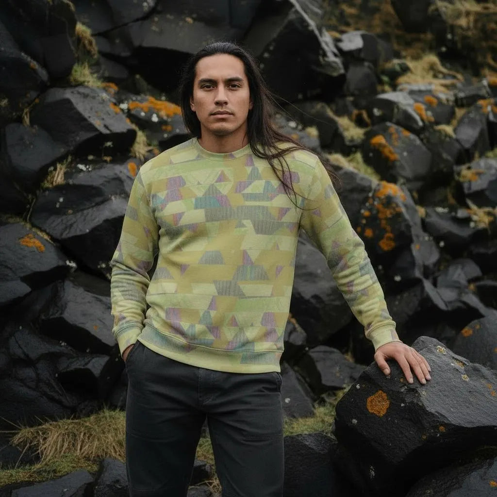 Men's Lime Green Geometric Pattern Thicken Sweater