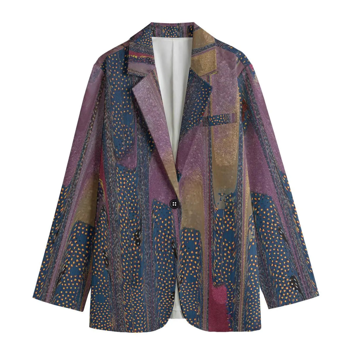 Women’s Purple Blue Art Print Blazer – Abstract Geometric Jacket