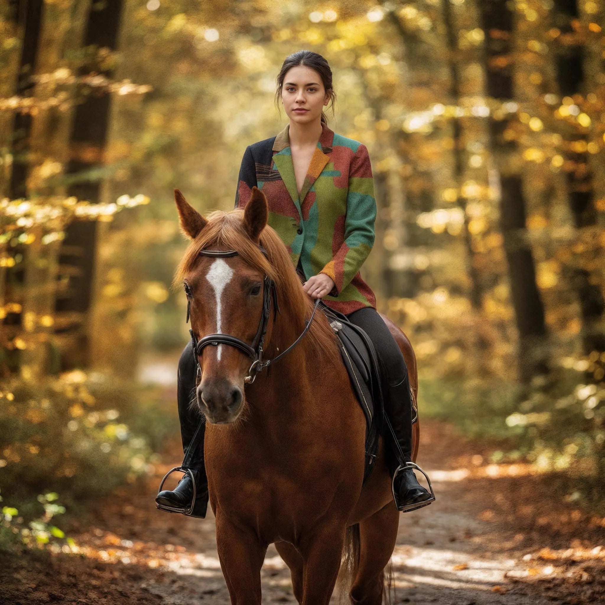 Women's Green Orange Red Patchwork Blazer - Abstract Art Statement Jacket