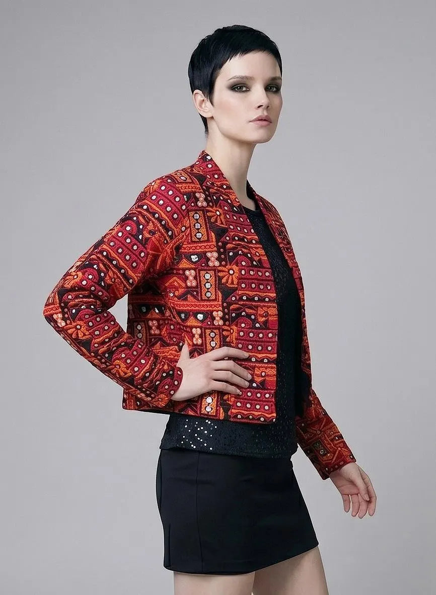 Kutch Mirror Work Jacket | Hand Embroidered Banjara Boho Jacket | Indian Ethnic Cropped Blazer | Festive Wear Coat