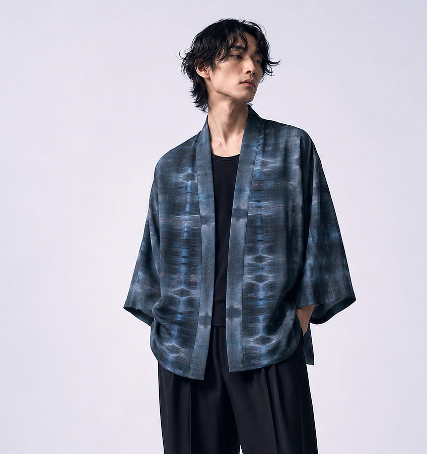 Tela de Satén de Algodón por Metros | Tela de Vestido de Satén de Algodón Estampada Digitalmente | Estampado Abstracto Azul Medianoche