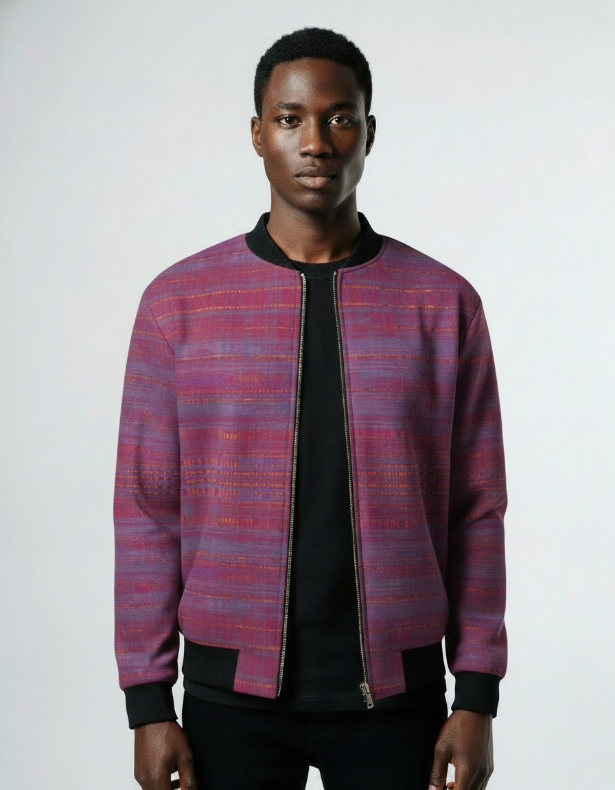 Men's Crimson Purple Woven Texture Bomber Jacket