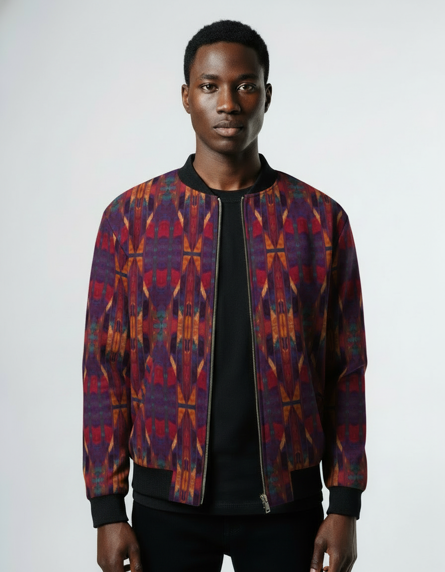 Men's Red Blue Crisscross Bomber Jacket