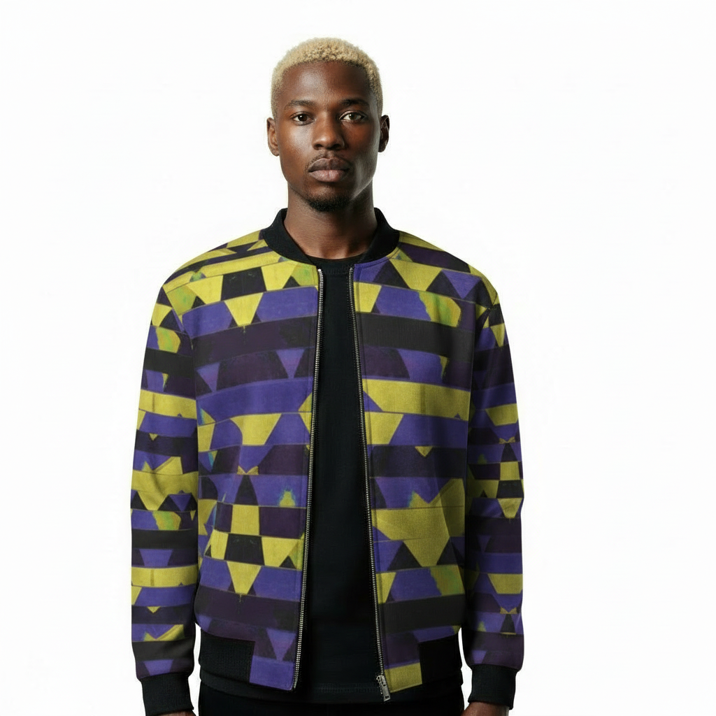 Men's Yellow & Purple Geometric Textured Bomber Jacket