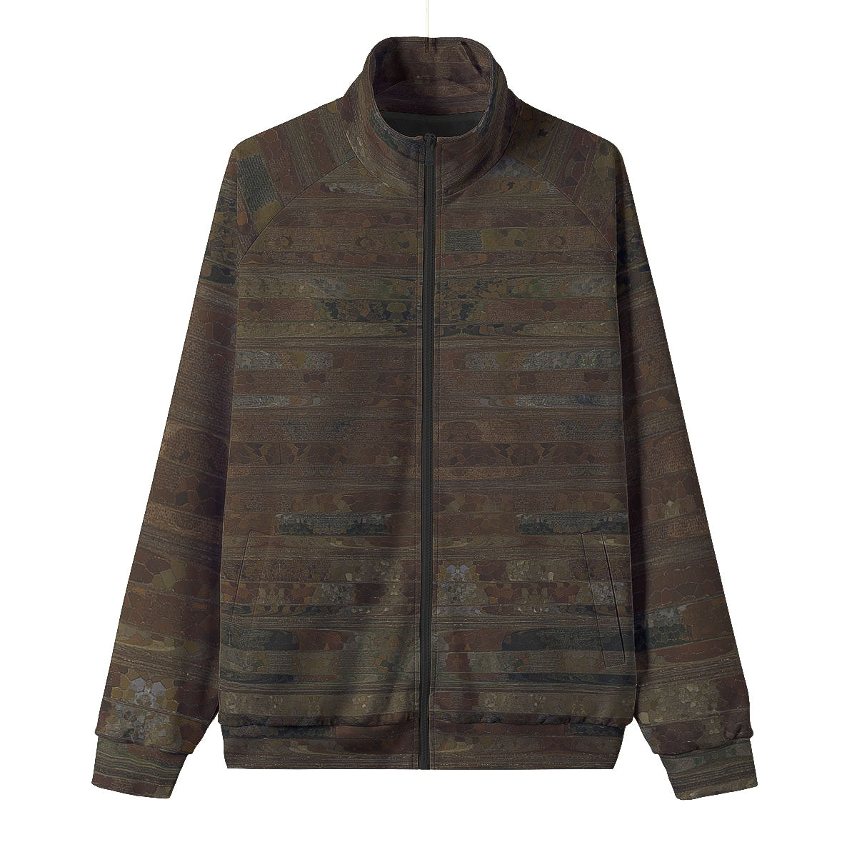 Men's Earth-Tone Mosaic Textured TERRA Stand Collar Jacket